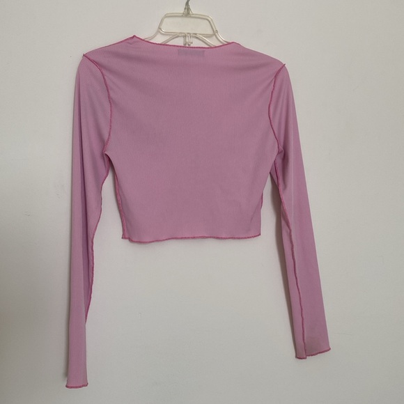 Pink Slim Pattered Long Sleeve Crop Top - Picture 2 of 2